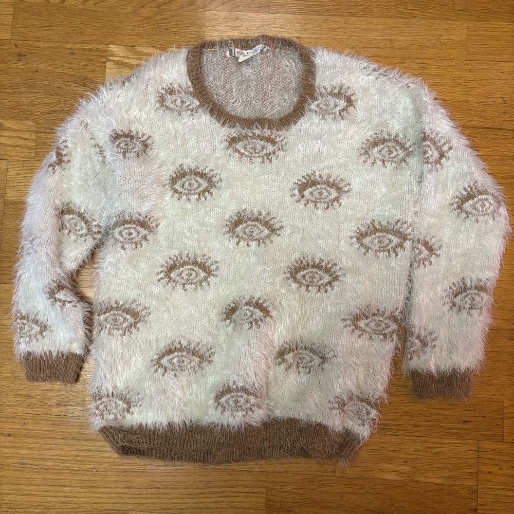 Chelsea & Violet Neutral Eyelash Evil Eye Whimsigoth Cozy Witchy  Sweater S